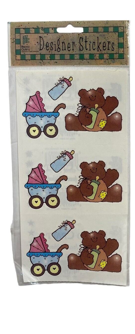 PROVO CRAFT Vintage Baby Stroller Shower Bear Bottle Scrapbooking Sticker Sheet